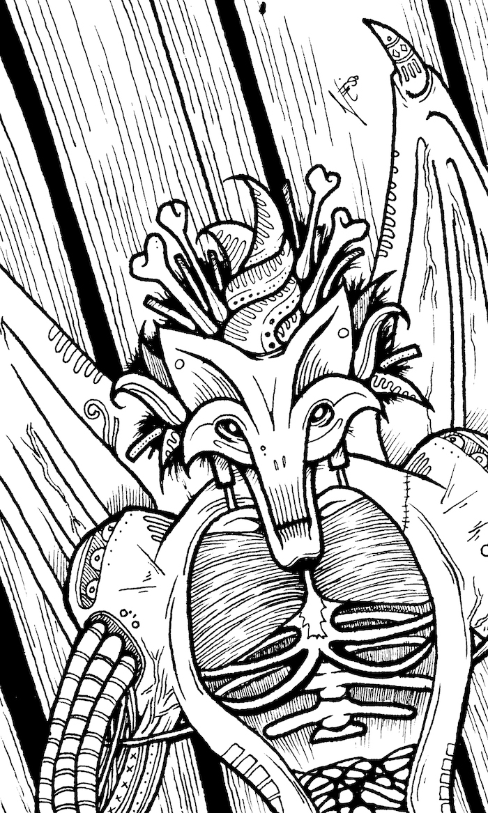 Marrow Monster Web. Traditional artwork by Neil Saldana-O'Brien.