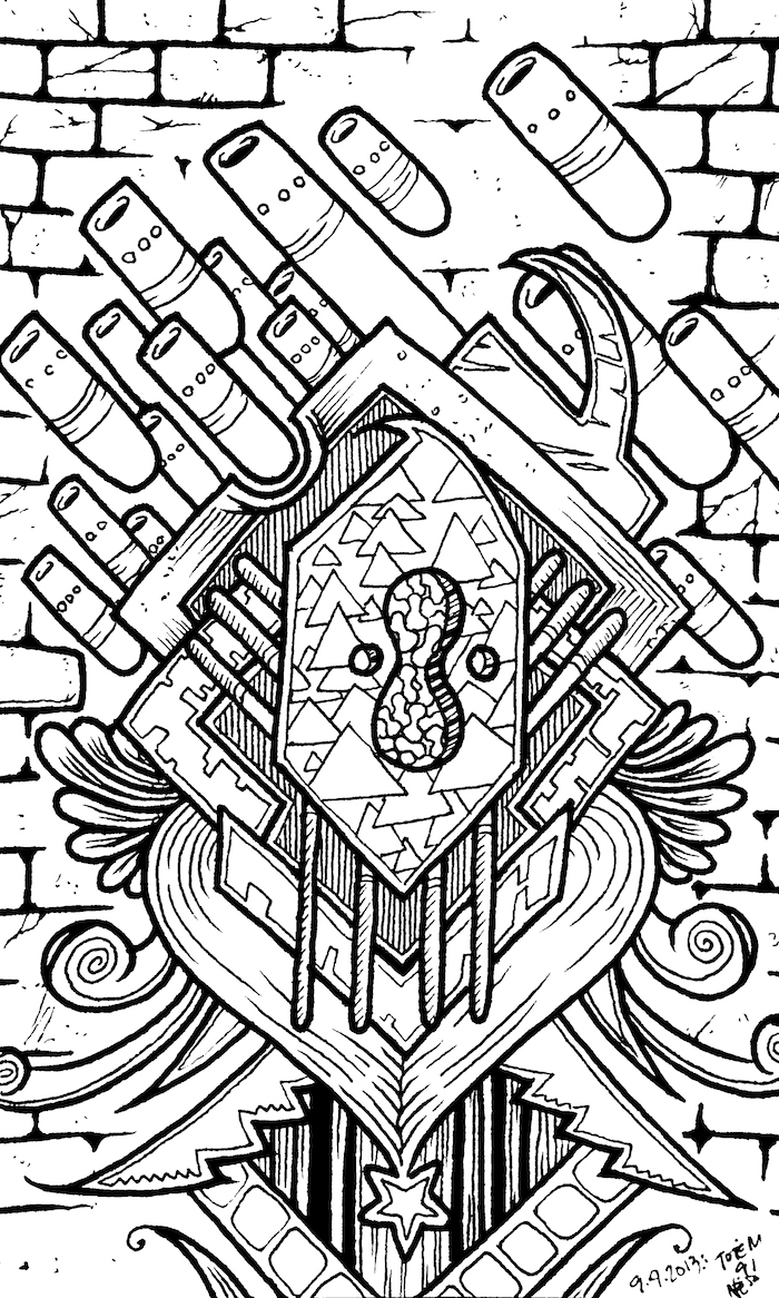 Mortar Collage Web. Traditional artwork by Neil Saldana-O'Brien.