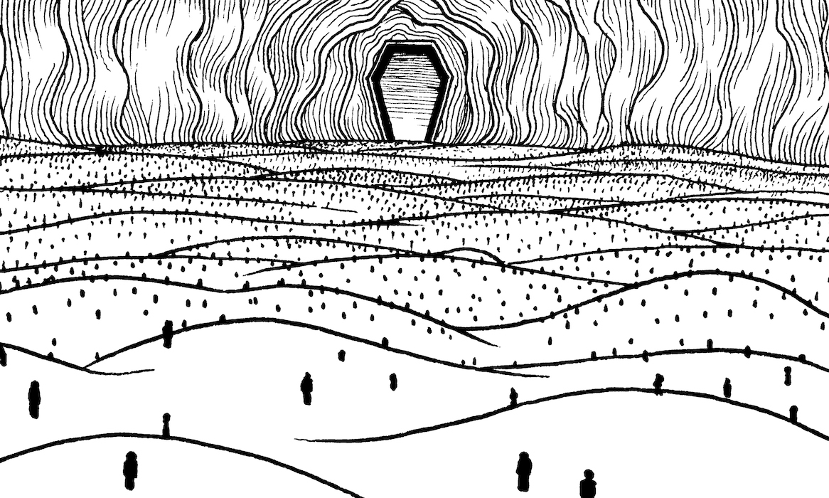 Pilgrimage Web. Traditional artwork by Neil Saldana-O'Brien.