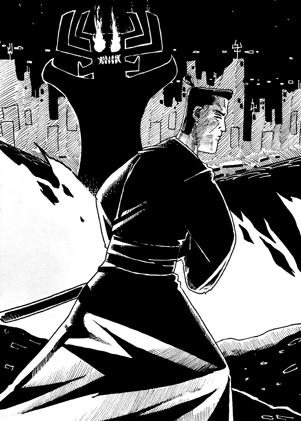 Samurai Jack is Back. Traditional artwork by Neil Saldana-O'Brien.