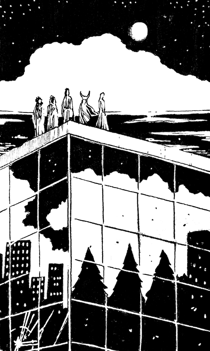 Night Watchers Web. Traditional artwork by Neil Saldana-O'Brien.