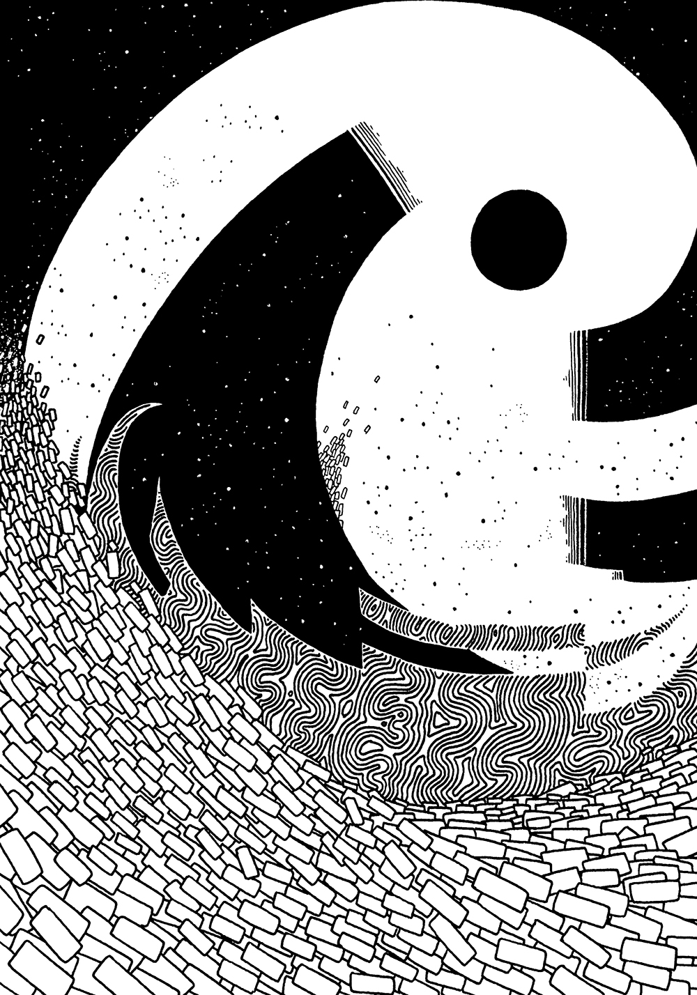 the Great Black Wave. Traditional artwork by Neil Saldana-O'Brien.