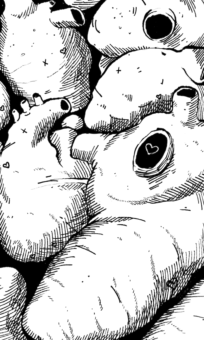 Heartpile Web. Traditional artwork by Neil Saldana-O'Brien.