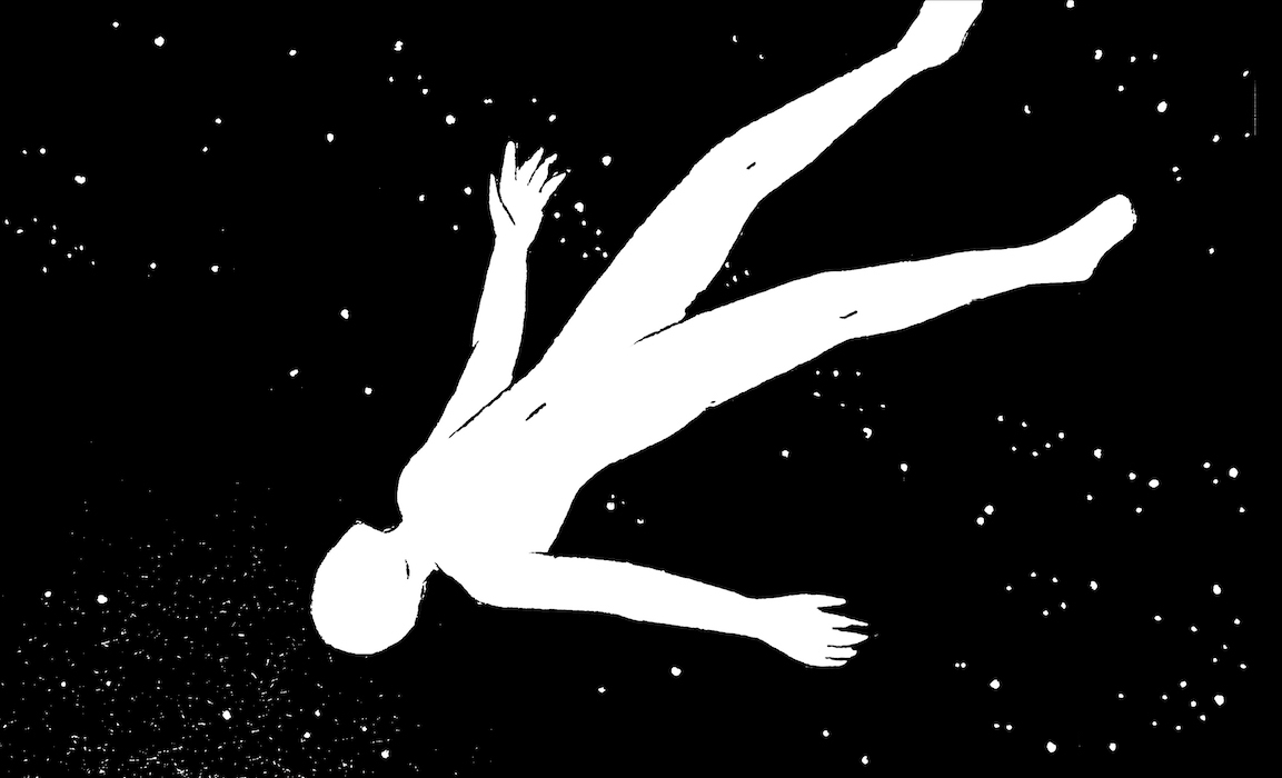 Floating Man Web. Traditional artwork by Neil Saldana-O'Brien.