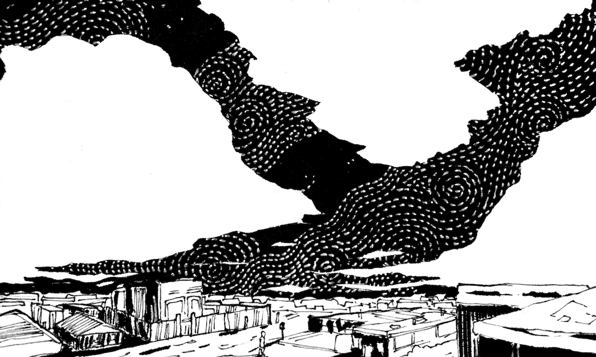 Starry Night in Black and White Web. Traditional artwork by Neil Saldana-O'Brien.