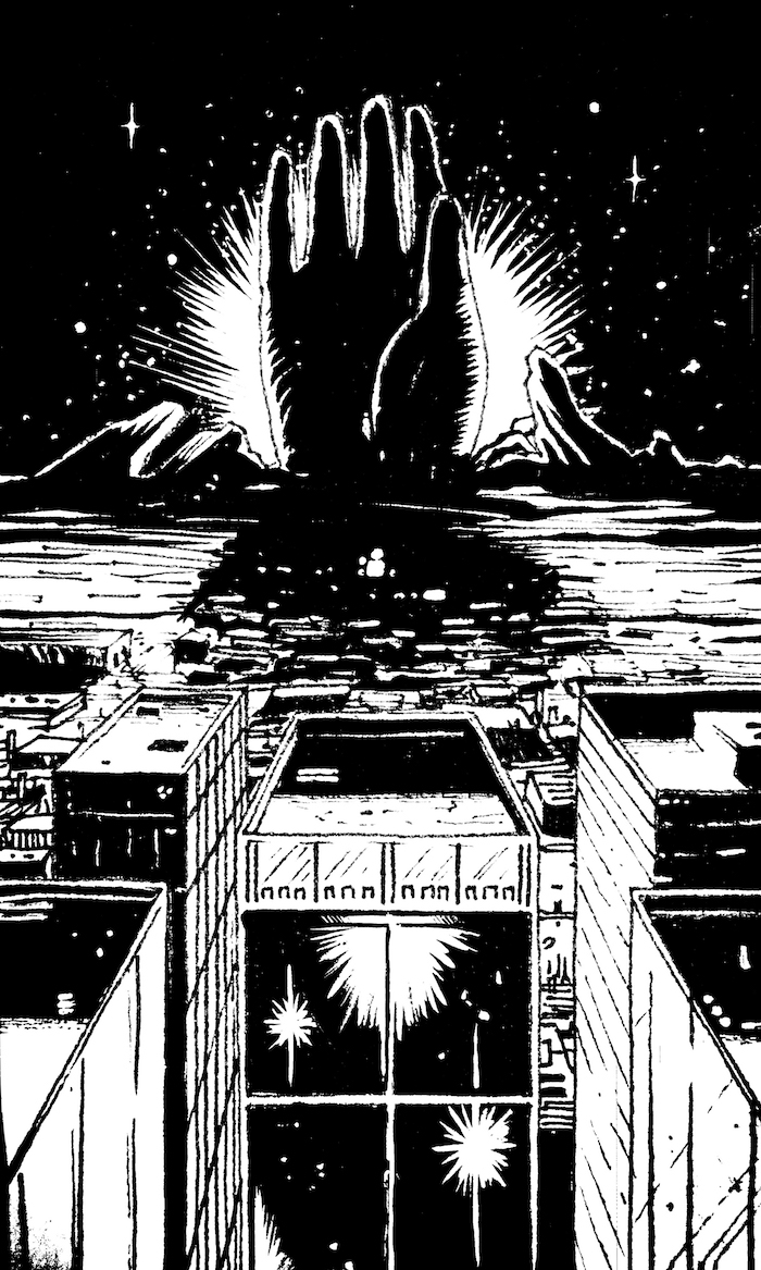 Omnipotent Hand Web. Traditional artwork by Neil Saldana-O'Brien.