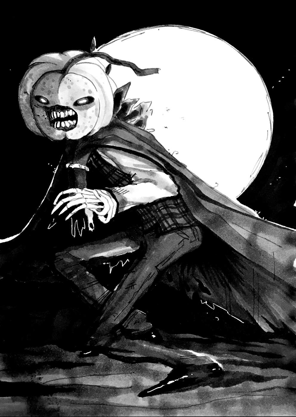 Pumpkinhead. Traditional artwork by Neil Saldana-O'Brien.