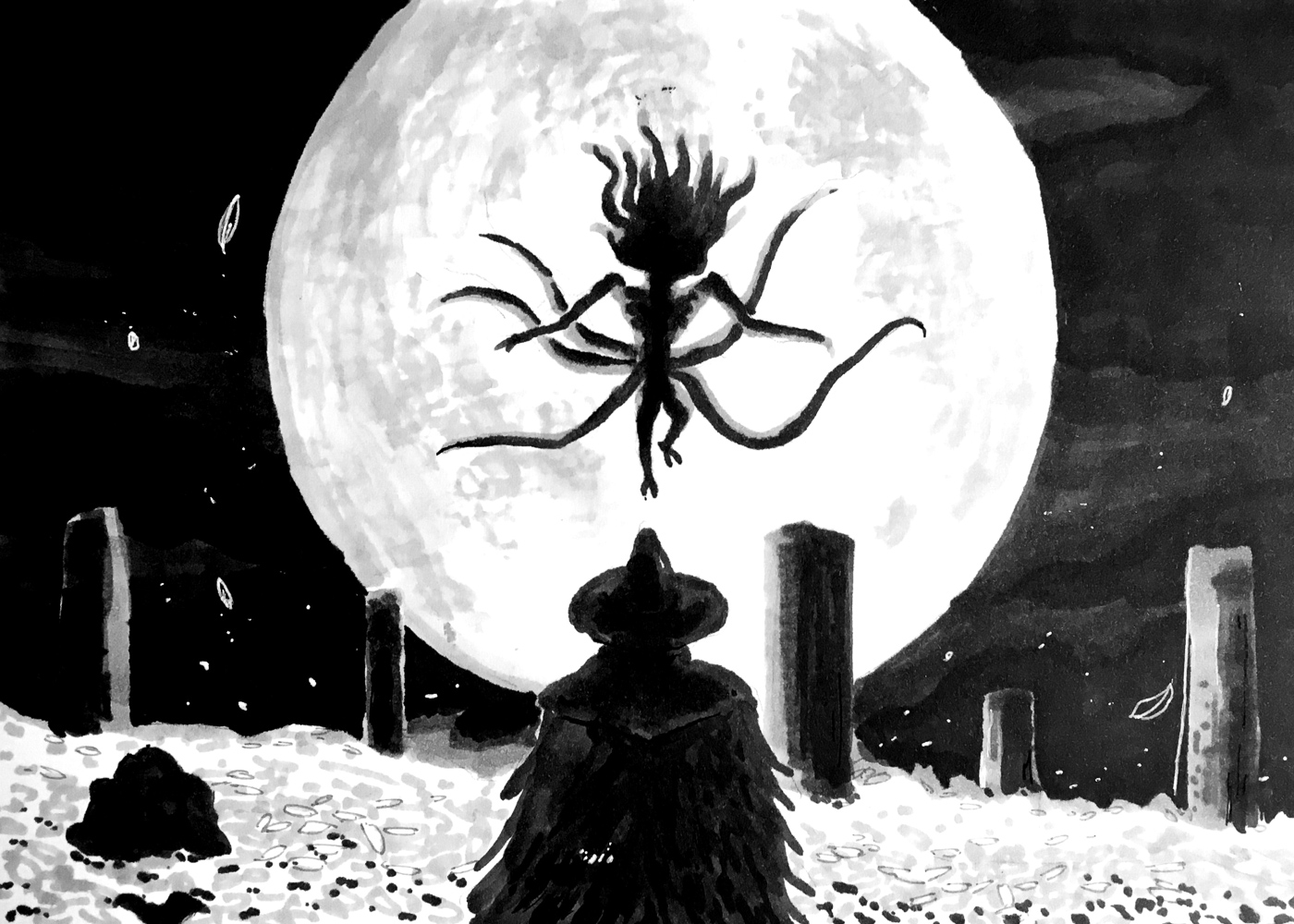 Moon Presence. Traditional artwork by Neil Saldana-O'Brien.