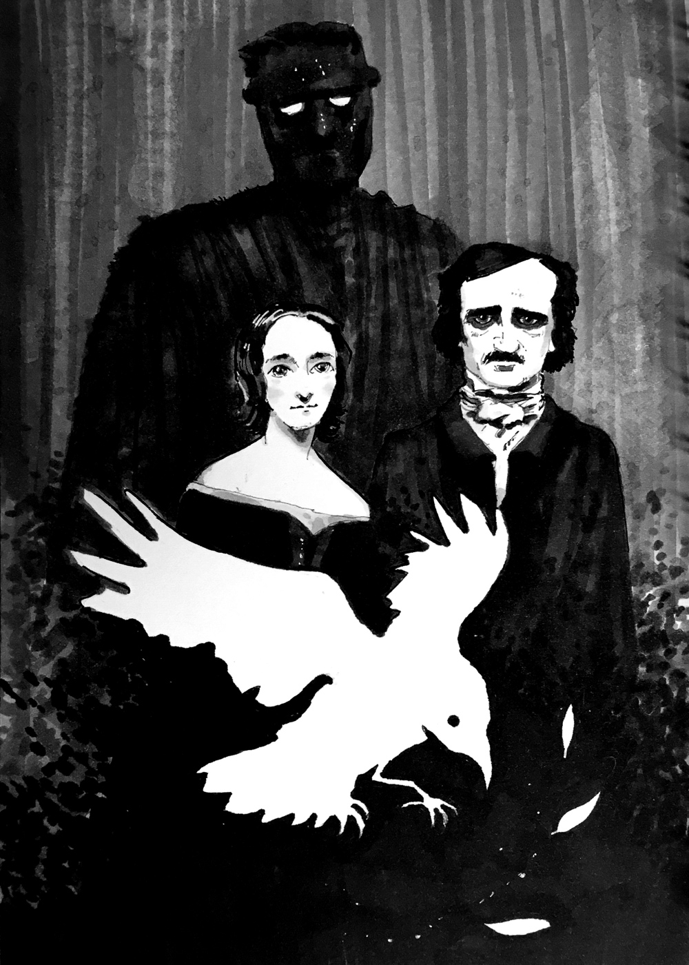 Shelley and Poe. Traditional artwork by Neil Saldana-O'Brien.