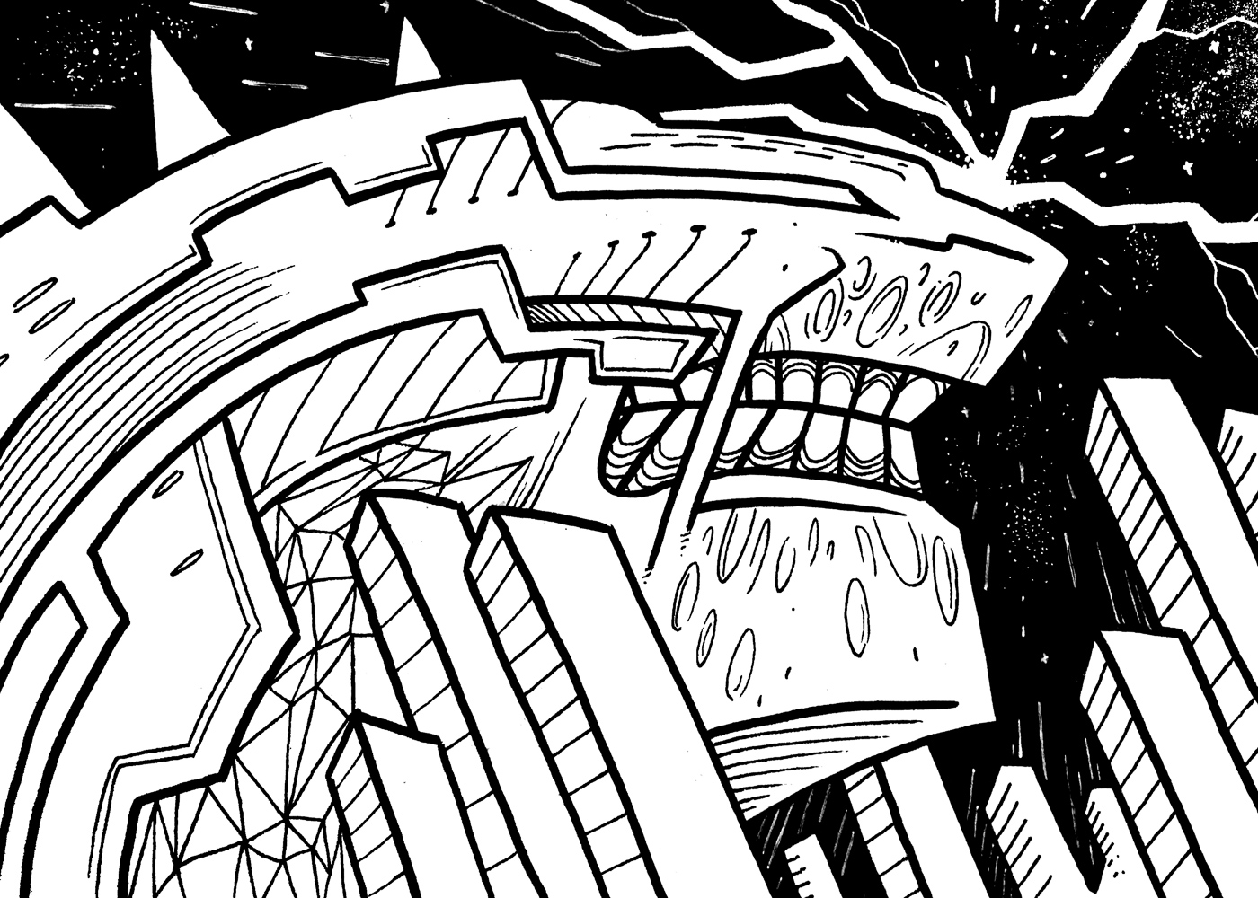 Monster Machine. Traditional artwork by Neil Saldana-O'Brien.