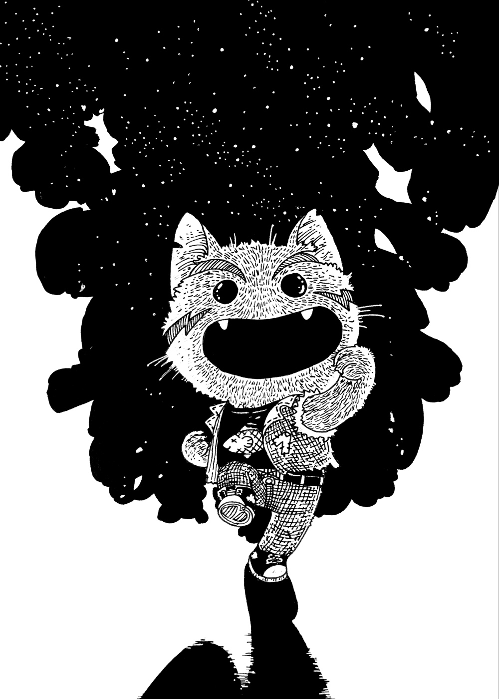 Chaos Cat. Traditional artwork by Neil Saldana-O'Brien.