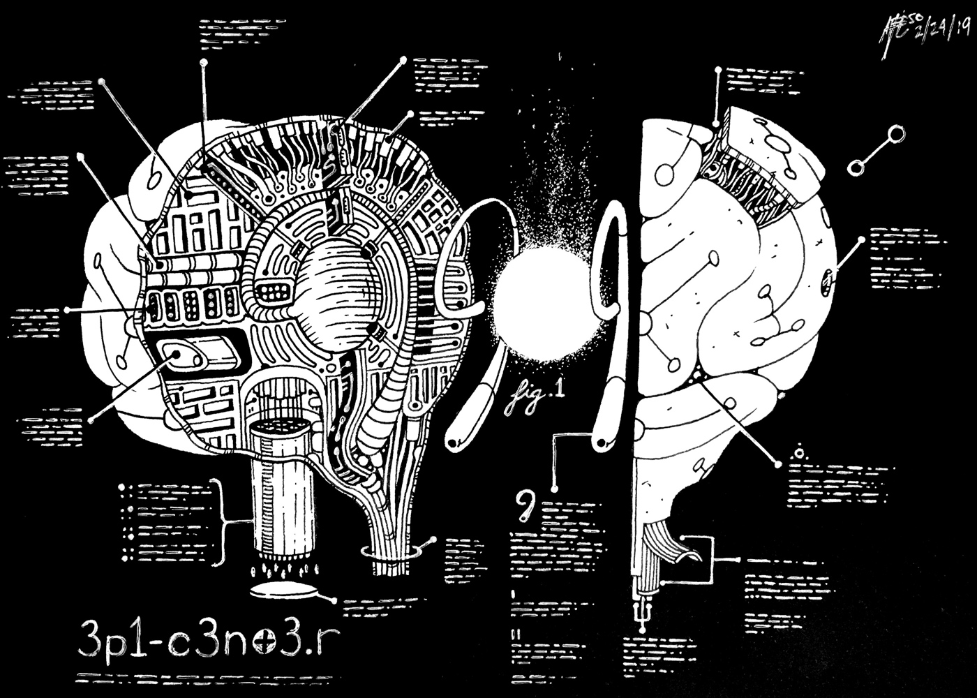 Epicenter. Traditional artwork by Neil Saldana-O'Brien.
