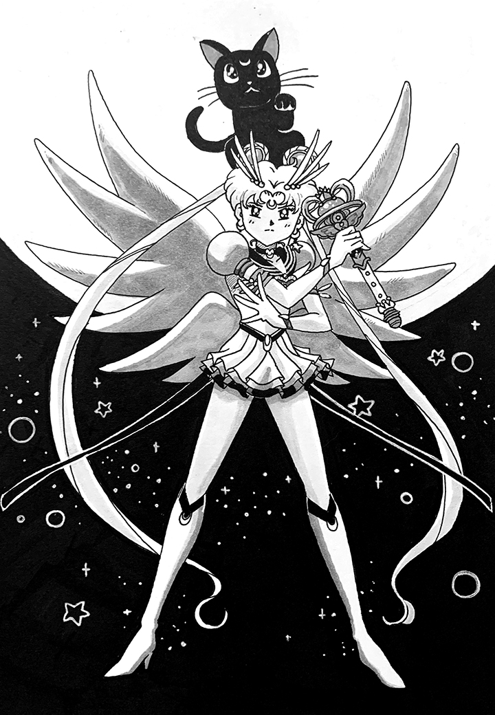 Sailor Moon. Traditional artwork by Neil Saldana-O'Brien.