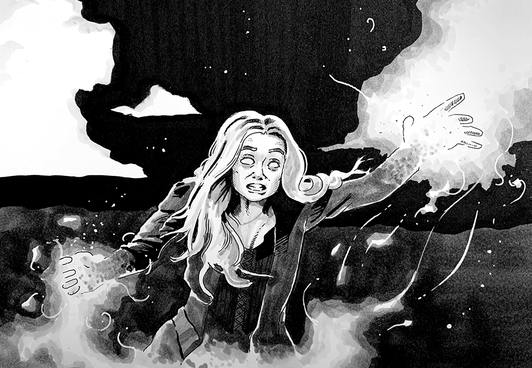 Scarlet Witch. Traditional artwork by Neil Saldana-O'Brien.