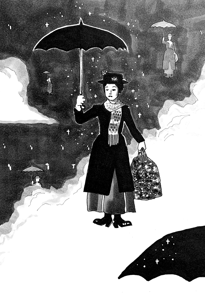 Poppins. Traditional artwork by Neil Saldana-O'Brien.