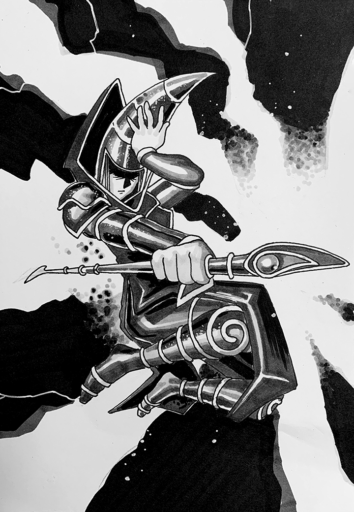 Dark Magician. Traditional artwork by Neil Saldana-O'Brien.