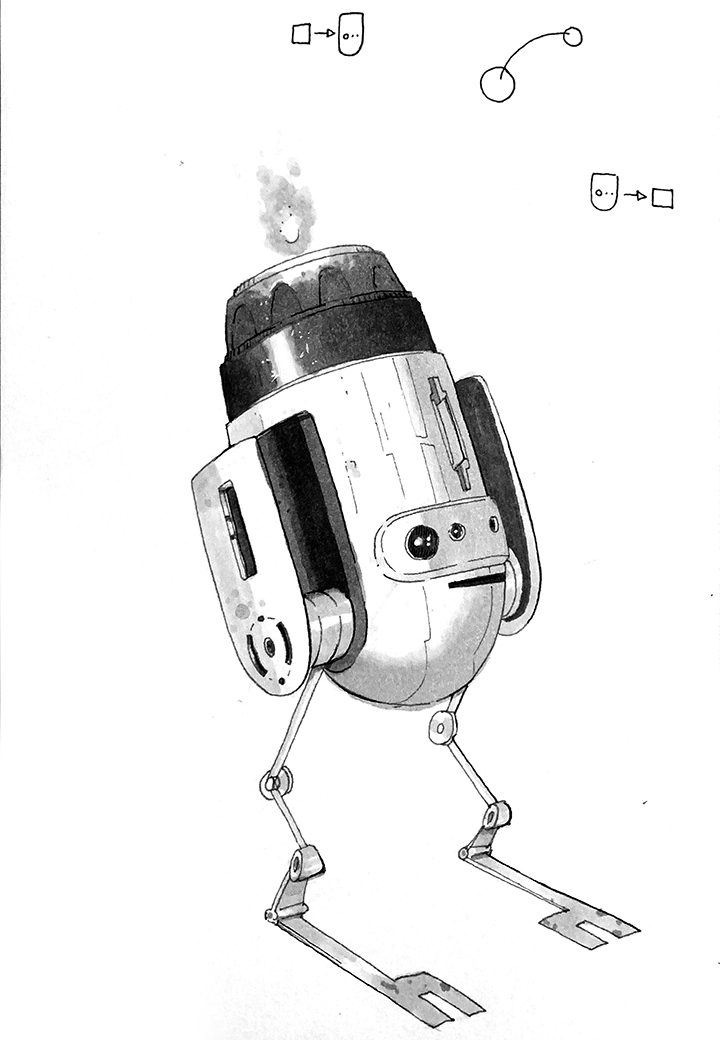 Deliverybot. Traditional artwork by Neil Saldana-O'Brien.