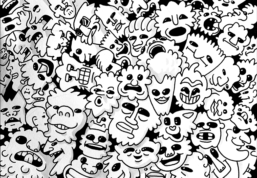 Mask Collage. Traditional artwork by Neil Saldana-O'Brien.