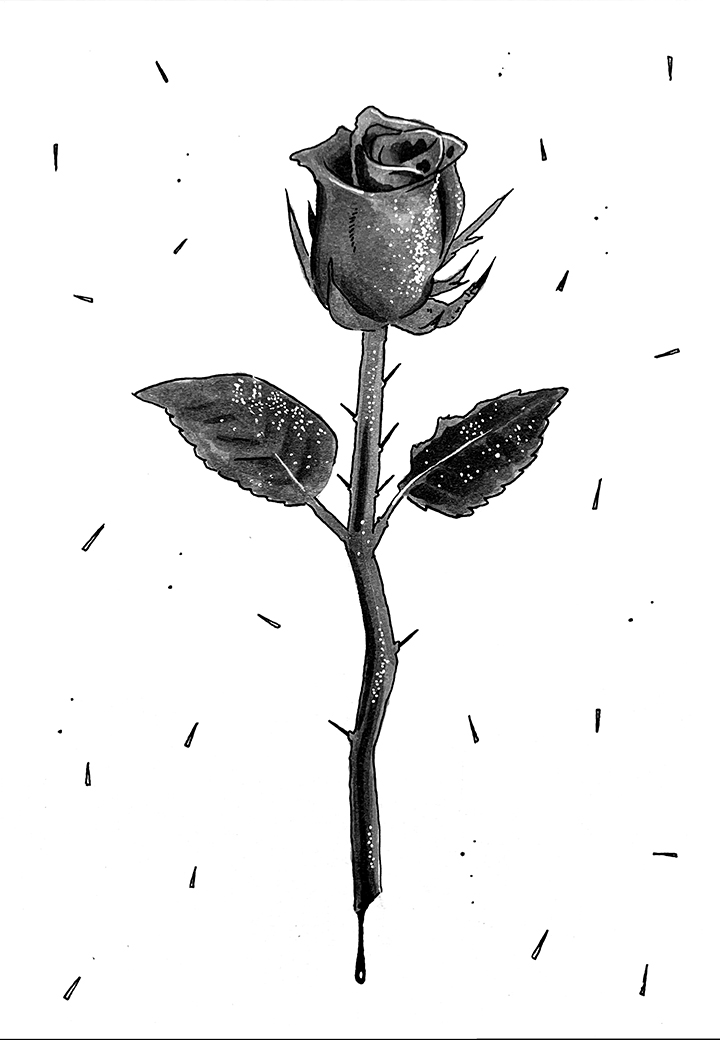 Black Rose. Traditional artwork by Neil Saldana-O'Brien.