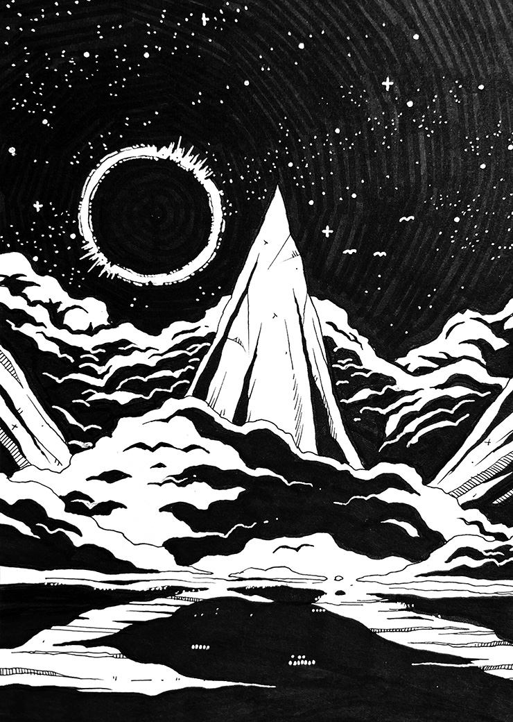 Eclipse. Traditional artwork by Neil Saldana-O'Brien.
